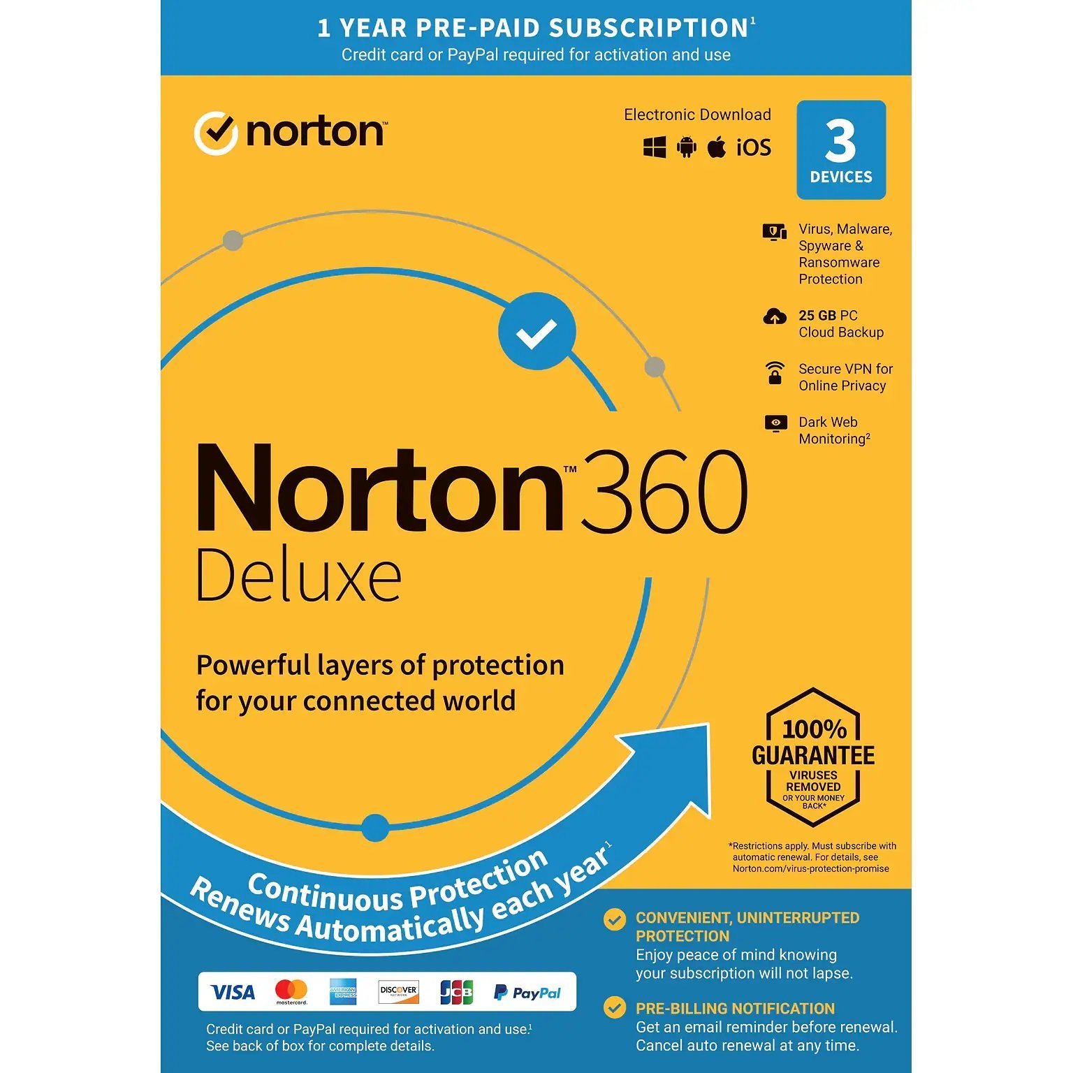 Norton 360 Deluxe for 3 Devices, 1 Year, Windows/Mac/Android/iOS
