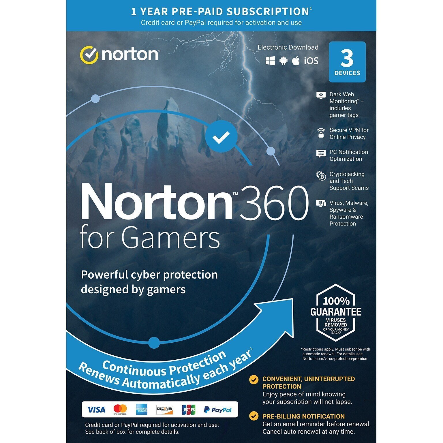 Norton 360 for Gamers for 3 Devices, 1 YEAR